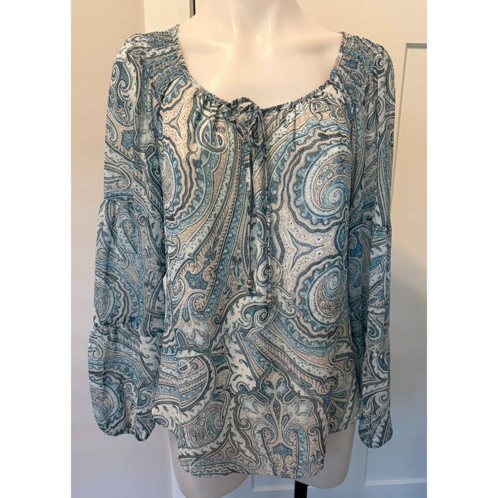 White House Black Market Womens TOP Long Sleeve Blue White Paisley Size M